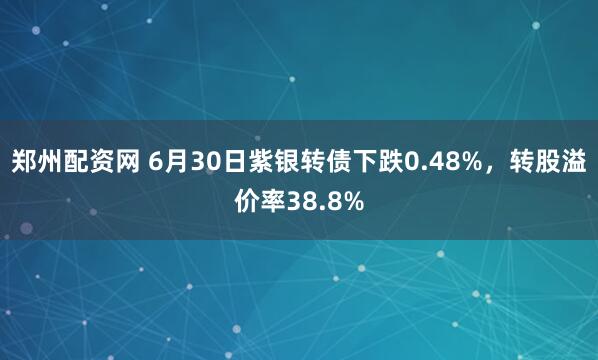 郑州配资网 6月30日紫银转债下跌0.48%，转股溢价率38.8%