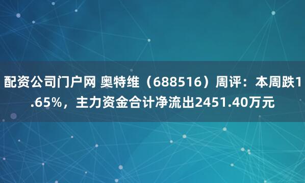 配资公司门户网 奥特维（688516）周评：本周跌1.65%，主力资金合计净流出2451.40万元